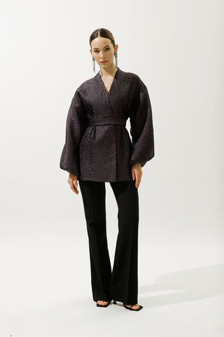 Jacquard Organza Kimono Purple