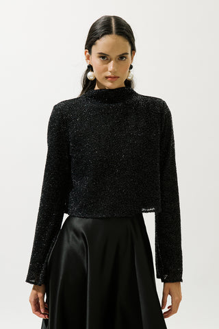 Shimmery Long Sleeve Blouse Black