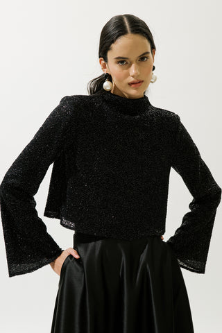 Shimmery Long Sleeve Blouse Black