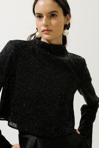 Shimmery Long Sleeve Blouse Black