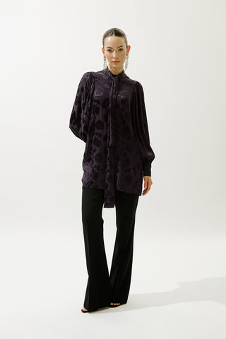 Jakarlı Saten Gömlek Mor