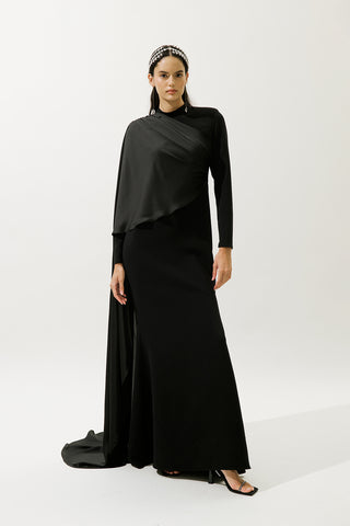 Lana Cape Abiye Elbise Siyah