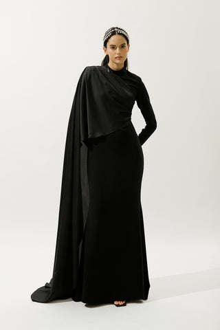 Lana Cape Abiye Elbise Siyah