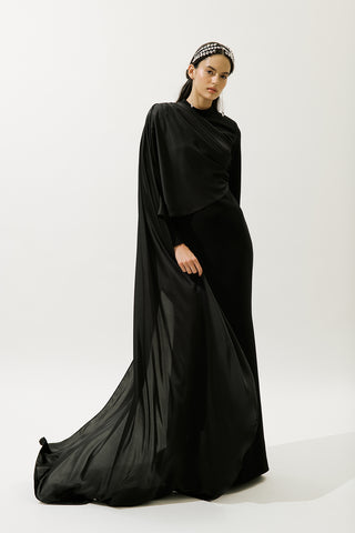 Lana Cape Abiye Elbise Siyah