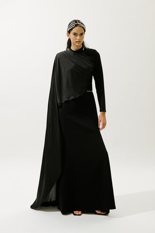 Lana Cape Abiye Elbise Siyah