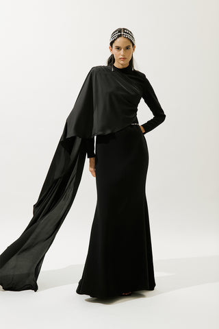 Lana Cape Abiye Elbise Siyah