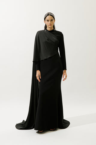 Lana Cape Abiye Elbise Siyah