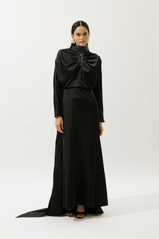 L’Amour Embellished Evening Dress Black