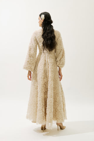 Long Sleeve Floral Volume Dress Pearl