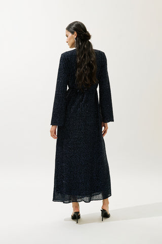 Long Sleeve Shimmer Evening Dress Navy Blue