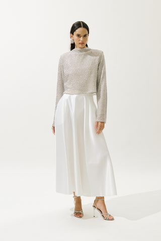 Shimmery Long Sleeve Blouse Nude