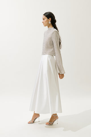 Shimmery Long Sleeve Blouse Nude