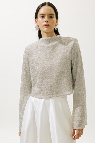 Shimmery Long Sleeve Blouse Nude