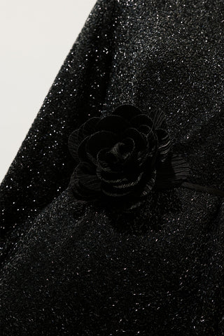 Long Sleeve Shimmer Evening Dress Black