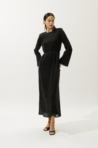 Long Sleeve Shimmer Evening Dress Black
