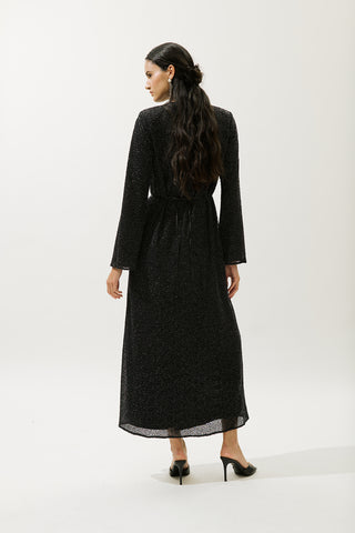 Long Sleeve Shimmer Evening Dress Black