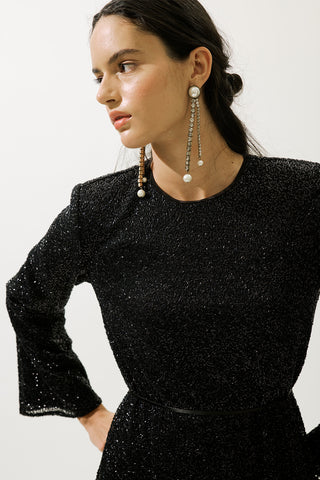 Long Sleeve Shimmer Evening Dress Black