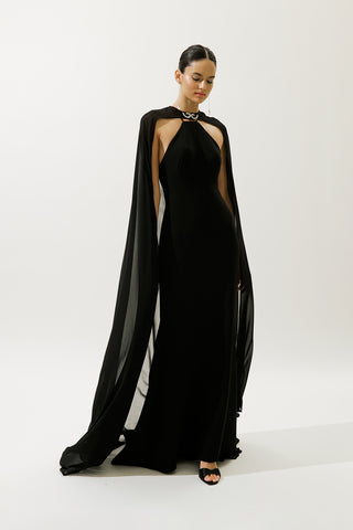Frances Cape Evening Dress Black