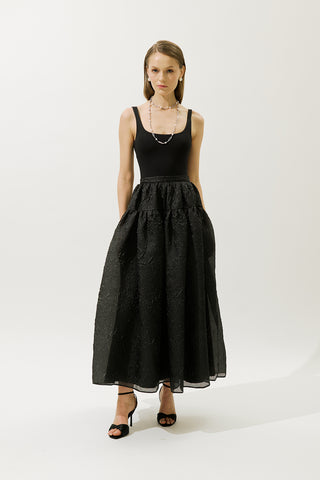 Jacquard Organza Full Skirt Black