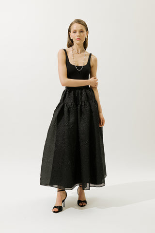 Jacquard Organza Full Skirt Black