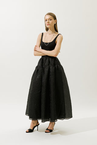 Jacquard Organza Full Skirt Black