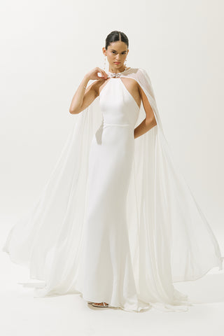 Frances Cape Evening Dress Ecru