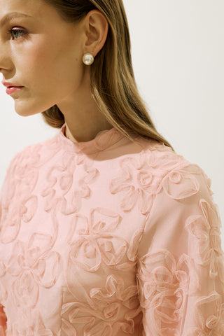 Long Sleeve Floral Volume Dress Powder