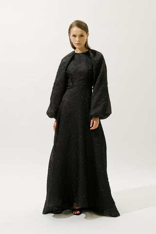 Jacquard Organza Evening Dress Black