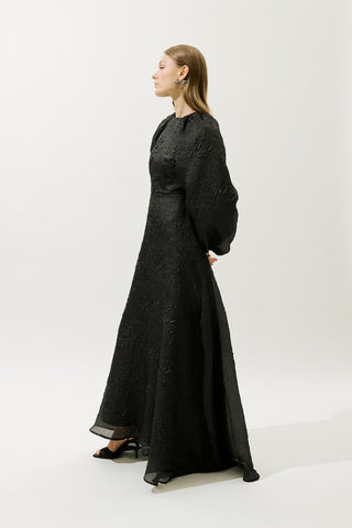 Jacquard Organza Evening Dress Black