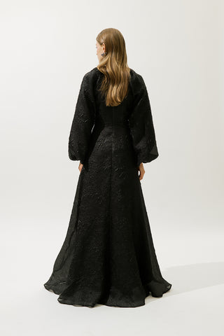 Jacquard Organza Evening Dress Black
