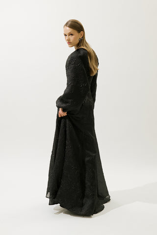 Jacquard Organza Evening Dress Black