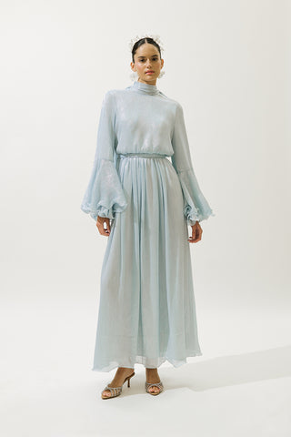 Flared Sleeve Ruffle Dress Blue