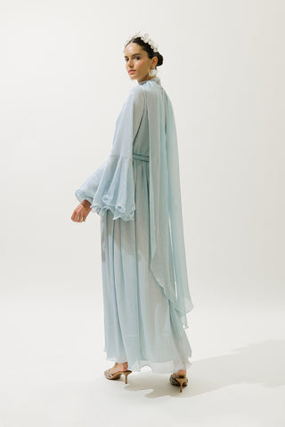 Flared Sleeve Ruffle Dress Blue