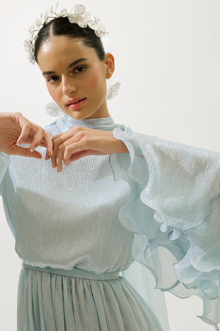 Flared Sleeve Ruffle Dress Blue