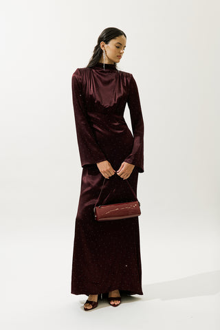Mila Embellished Evening Dress Burgundy