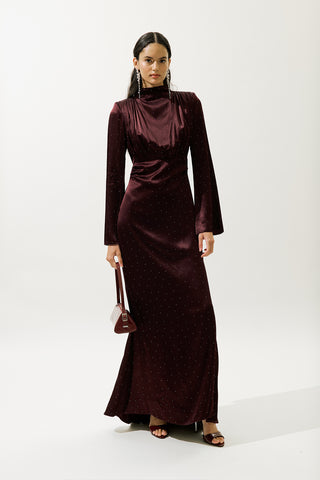 Mila Embellished Evening Dress Burgundy