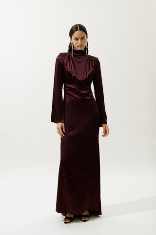 Mila Embellished Evening Dress Burgundy