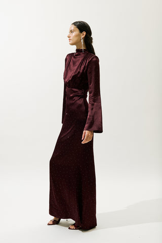 Mila Embellished Evening Dress Burgundy
