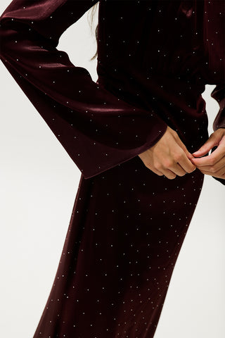 Mila Embellished Evening Dress Burgundy
