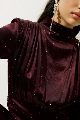 Mila Embellished Evening Dress Burgundy