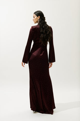 Mila Embellished Evening Dress Burgundy