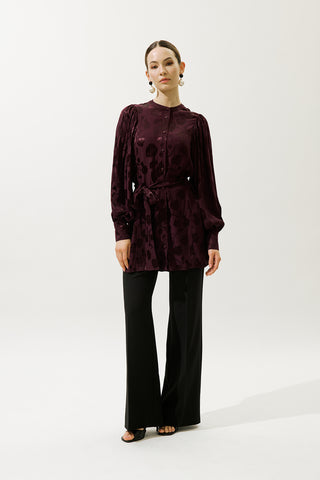 Jacquard Satin Shirt Burgundy