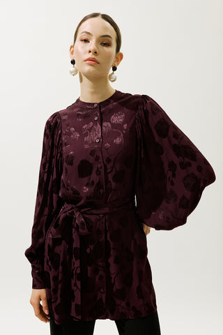 Jacquard Satin Shirt Burgundy