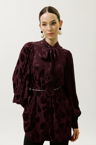 Jacquard Satin Shirt Burgundy