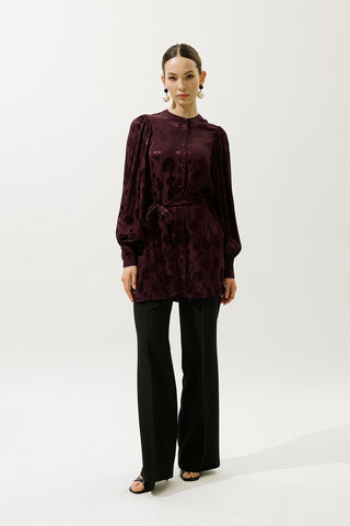 Jacquard Satin Shirt Burgundy