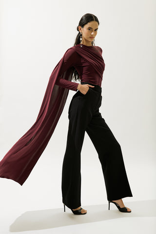 Blouse With Cape Detail Burgundy