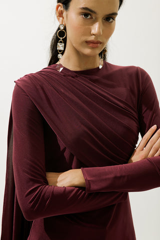 Blouse With Cape Detail Burgundy