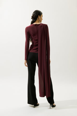 Blouse With Cape Detail Burgundy