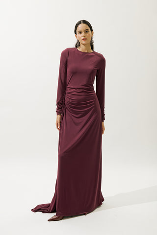 Tie-Detail Evening Dress Burgundy