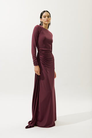 Tie-Detail Evening Dress Burgundy